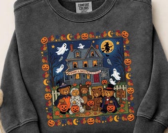 Comfort Colors® Vintage Halloween Teddy Bear Shirt, Retro Trick or Treating Bears Sweatshirt or Short Sleeve Tee