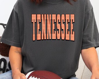 Camiseta de juego a cuadros de Tennessee, camiseta a cuadros naranjas Comfort Colors