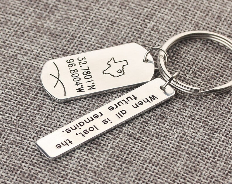 Compass Keychain Latitude Longitude Keychain GPS Coordinate Keychain Personalized Bar Keychain I Love You The Most Dad Gift image 3