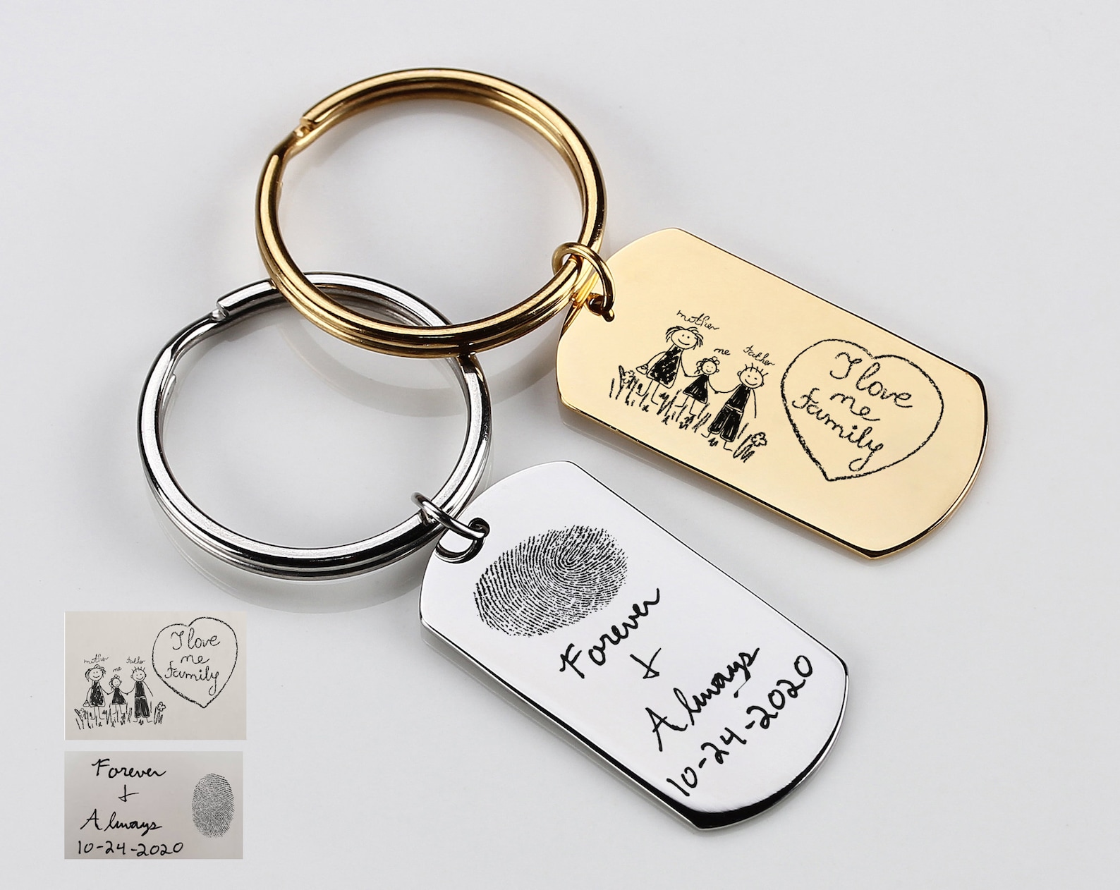 Actual Handwritten Dog Tag Keychain Fingerprint Keychain Etsy