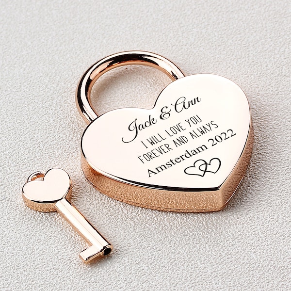 Heart Love Lock with Key, Personalized Lock for Love, Love Padlocks, Custom Wedding Engagement Anniversary Couple Gifts, Honeymoon Gift