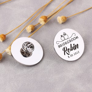 Engraved Lapel Pin for Groom, Custom Brooch Pin Logo, Wedding Lapel Pin, Customized Initial Name Brooch, Wedding Lapel Pin, Gift for Him