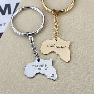Engraved Africa Keychain, Africa Shape Keychain, Personalized and Engraving Country Gift, Home Country Key ring,  Love Africa gift for her