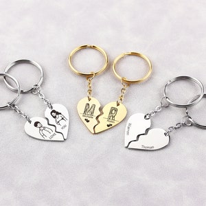 Personalized Couple Keychain Set, Custom Heart Keychain, 2 Pcs Matching Couple Keyring Gift, Gift For Boyfriend, Husband Christmas Gift