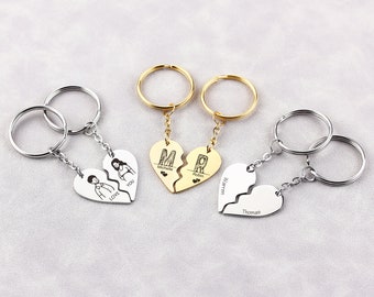 Personalized Couple Keychain Set, Custom Heart Keychain, 2 Pcs Matching Couple Keyring Gift, Gift For Boyfriend, Husband Christmas Gift