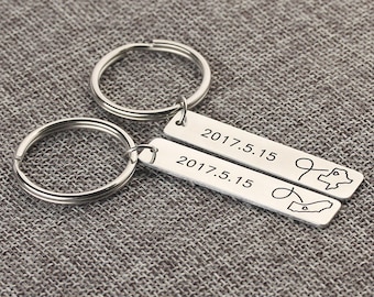 Long Distance Relationship Keychain  - State Key Chain - Personalized Text Bar Key Ring - Keychain for Man - Boyfriend Gift, Girlfried Gift