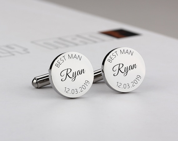 Engraved Custom Cufflinks Cufflink Gift Wedding Personalised Best Man uk Silver 