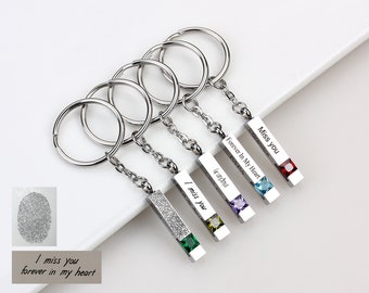Urn sleutelhanger voor menselijke as, aangepaste handschrift vingerafdruk urn as sleutelhanger, sleutelhanger geboortesteen crematie, herdenkingssieraden