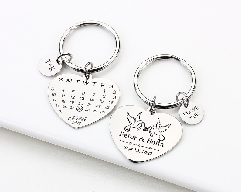 Custom Calendar Date Keychain Date Keyring Valentines Day Etsy