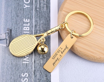 Personalized Tennis Ball Key Chain, Custom Mini Name Tennis Racket Key Rings, Sports Gift for Women Men, Gift for Players, Coaches & Fans