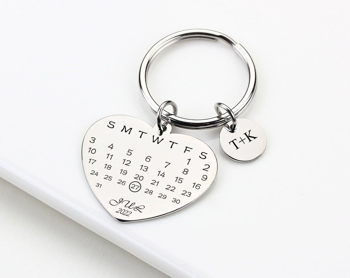 Custom Calendar Date Keychain Date Keyring Valentines Day Etsy