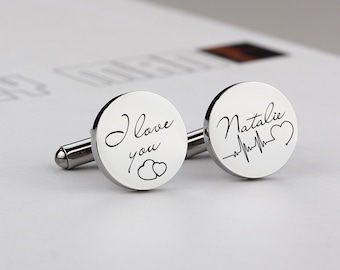 Personalized Cuff Links, Handwriting CuffLinks, Christmas Gift for Dad Husband, Custom Cufflinks, Father Day Gift, Groom Wedding Cuff links