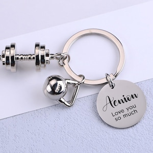 Llavero con mancuernas personalizado, llavero de pesa rusa personalizado para amantes del gimnasio y el fitness, llavero portátil de levantamiento de pesas, regalo de aniversario