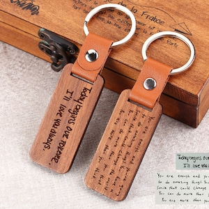 Engraved Custom Wood Keychain With Handwriting, 5th Wooden Anniversary Gift for Husband or Wife, Boyfriend gift,Girlfriend Anniversary Gift