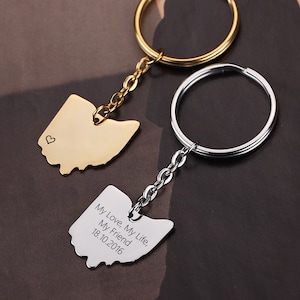 Ohio State Keychain, Ohio Charm State Keyring, Ohio Pendant State Jewelry, Custom State, Small Friend Gift, Traveling Keepsake, State Pride
