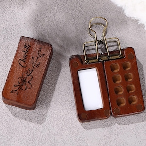 Paleta de acuarela portátil personalizada, minipaleta de viaje de madera de 8 rejillas, paleta de acuarela de bolsillo personalizada, regalo para artistas.