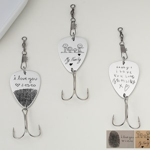 Acutal Handwriting Fishing Lure, Engraved Fingerprint Fishing Gifts for Men Husband Gift Greatest Catch Fishing Lure Men&#39;s Anniversary Gift