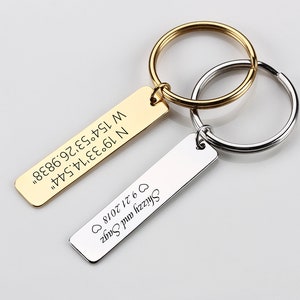 Può includere: Portachiavi in oro e argento con coordinate incise e un messaggio. Il portachiavi dorato ha le coordinate "N 16.33.114.544" e "W 154.33.29.6838". Il portachiavi argentato ha il messaggio "Shnzz pun snqz 0 71 7018" e un simbolo di cuore.