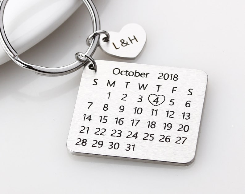Personalized Calendar Keychain Hand Stamped Special Day Etsy