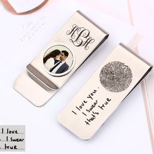 Gepersonaliseerde foto geldclip met daadwerkelijke vingerafdruk handschrift, aangepaste creditcardclips, huwelijkscadeau, vaderdagcadeau, kerstcadeau