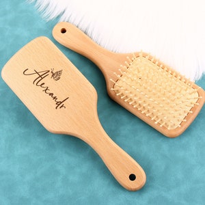 Paddle Wood Hairbrush, Personalized Hairbrush Comb, Custom Logo Laser Engraved Wedding Bridesmaids, Bride Mothers Day, Grandma Gift for Mom