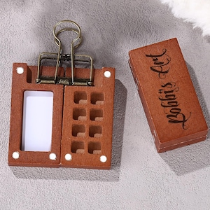 Paleta de bocetos portátil personalizada, minipaleta de viaje de madera de 8 cuadrículas, paleta de acuarela de bolsillo, regalo para artistas.