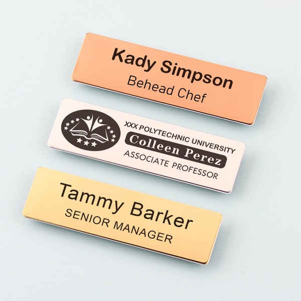 Custom Name Tags with Logo, Engraved Name Badges with Pin, Name Tag for Work, Business Name Tags, Metal Name Tags, Staff ID Tags