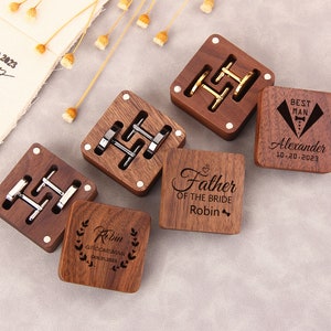 Boîte personnalisée de boutons de manchette, boîte de boutons de manchette en bois gravés, cadeau d'anniversaire pour mari, cadeau de Noël, cadeau de mariage, boutons de manchette pour homme image 6