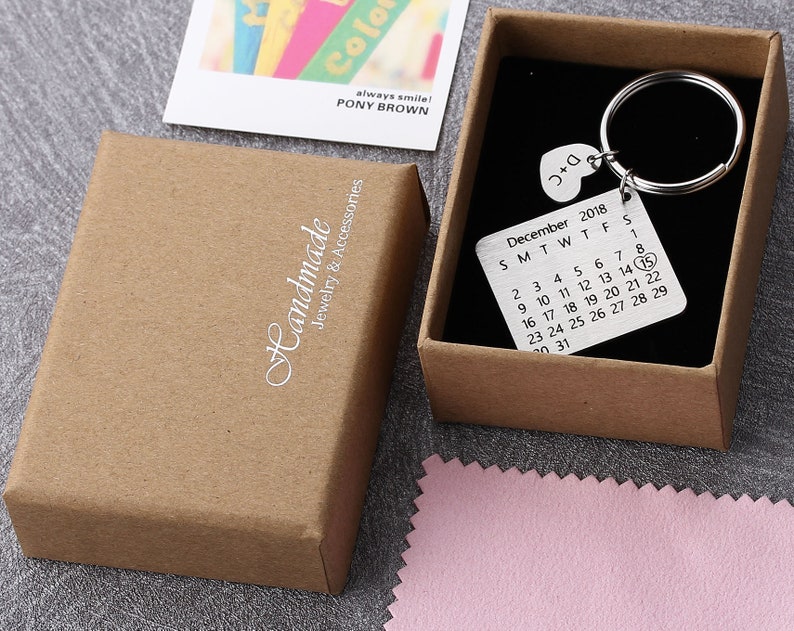 Personalized Calendar Keychain Hand Stamped Calendar Special Day Calendar Anniversary, Wedding, Brithday-Valentine's Day Gift image 5