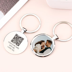 Picture Keychain, Custom Photo Gifts, Personalized QR Code keychain, Engraved QR Code, Website,Music,Video on Keyring, Plays music with Scan