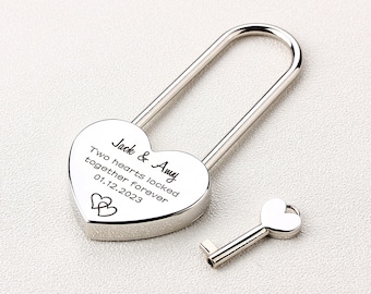 Personalised  Love Padlock, Two Hearts Locked Together Forever, Heart Lock, Custom Lock Gift, Wedding Gfits, Anniversary gift for Boyfriend