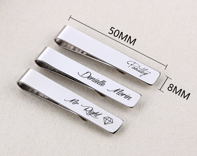 Custom Tie Clips, Personalized Handwriting Tie Clips, Wood box for tie bar, Groom or Groomsmen Gifts, Christmas gift, jewelry wooden box image 7