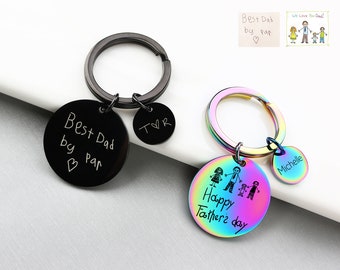 Personalized Dad Keychain, Custom Daddy Key Ring, Actual Handwriting drawing Keyring, Gift For Him, Birthday Christmas gift for dad father
