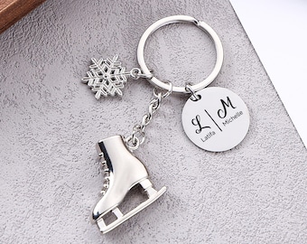 Personalized Ice Skating Keychain, Custom Initial Name Snowflake Keyring, Ice Skating Keyring, Ice Skater,  Ice Skater Gift, Ice Skating