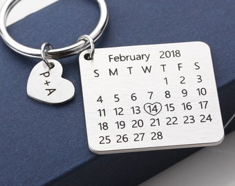 Personalized Calendar Keychain - Hand Stamped Calendar - Special Day Calendar - Anniversary, Wedding, Brithday-Valentine's Day Gift