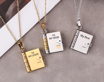 Aangepaste boekketting, gepersonaliseerde boekmedaillonketting met actueel handschrift, boekenliefhebber geschenken, bruidsmeisje bruidscadeau, Moederdagcadeau