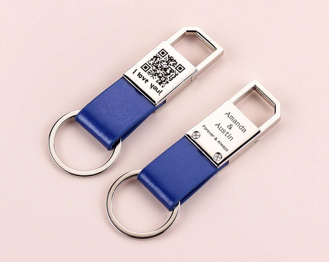QR Code Leather Keychain, Custom Leather Clip Keyring, Personalised