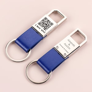 QR Code Leather Keychain, Custom Leather Clip Keyring, Personalised Plays music with scan, Music Keyring, Gift For Him,Groomsman Gift