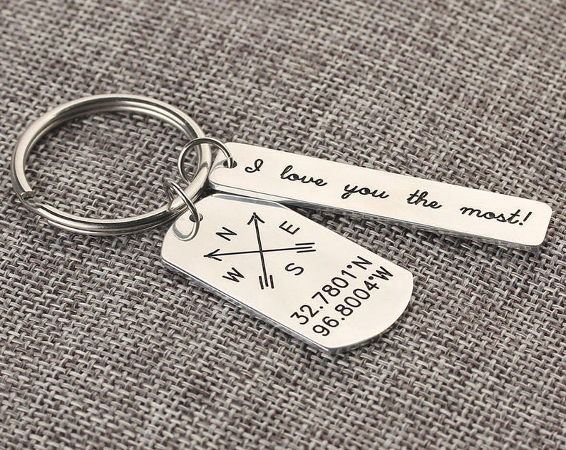 Latitude Longitude Keychain GPS Coordinate Keychain Long Etsy