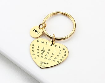 Porte-clés calendrier personnalisé, porte-clés date personnalisé, Saint-Valentin, anniversaire, petit ami, petite amie, mari, femme, cadeau de mariage