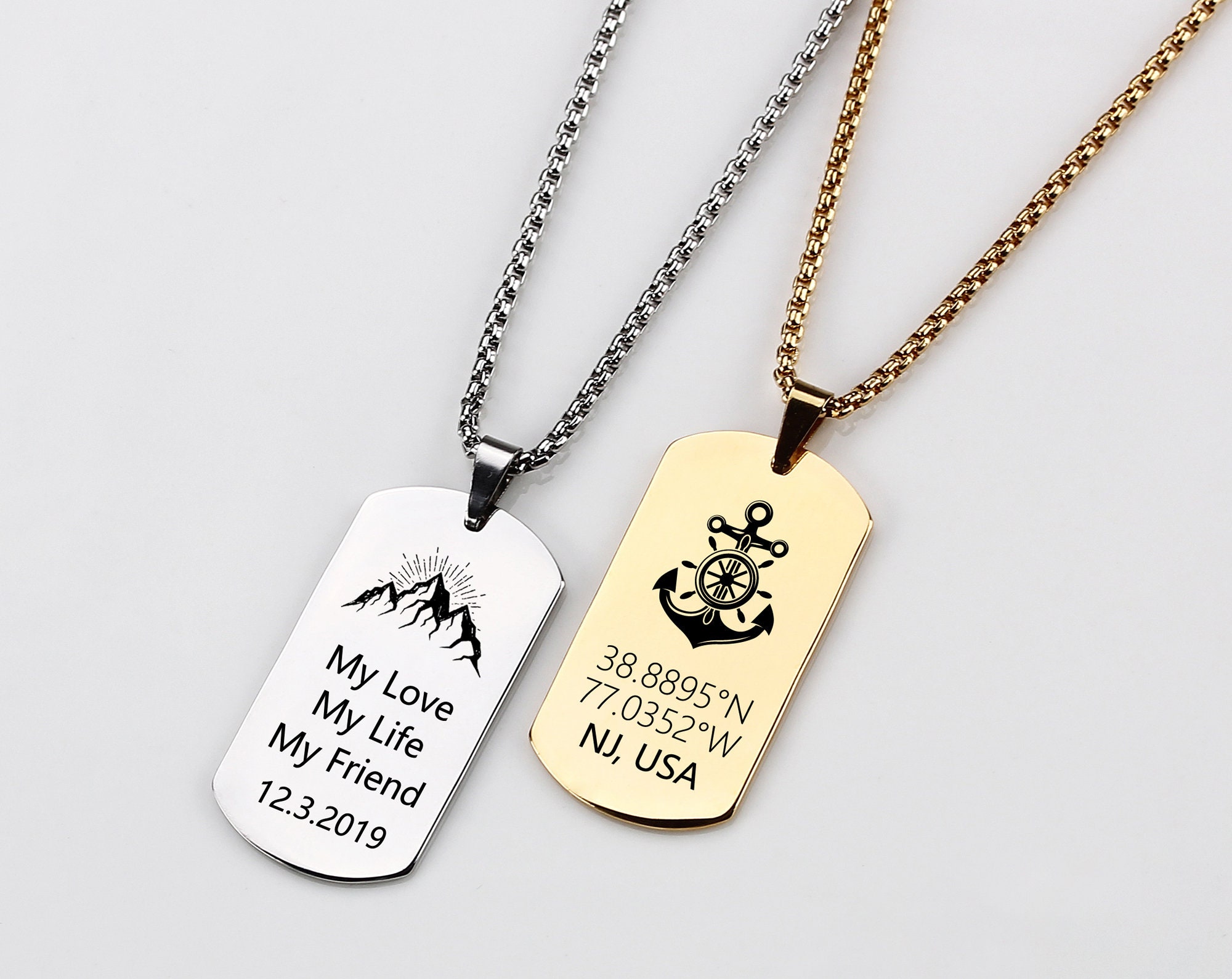 Mens Personalized Dog Tag Necklace, Custom Husband Gift, Boyfriend Gift, Engraved Dog Tag Necklace, Gift for Dad, Custom Dog Tags