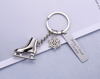 Personalized Ice Skating Keychain, Custom Name Snowflake Keyring, Ice Skating Keyring, Ice Skater,  Ice Skater Gift, Ice Skating Jewelry