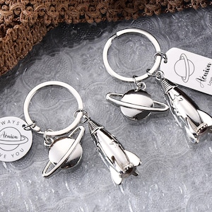 Personalized Space Rocket Keychain, Custom Initial Name Keychain ...