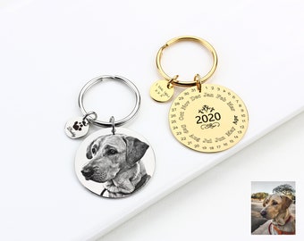 Personalized Calendar Keyring, Actual Handwriting Fingerprint Photo keychain, Save The Date Keychain, Anniversary Gift, Photo Key Ring