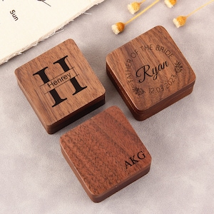 Boîte personnalisée de boutons de manchette, boîte de boutons de manchette en bois gravés, cadeau d'anniversaire pour mari, cadeau de Noël, cadeau de mariage, boutons de manchette pour homme image 1