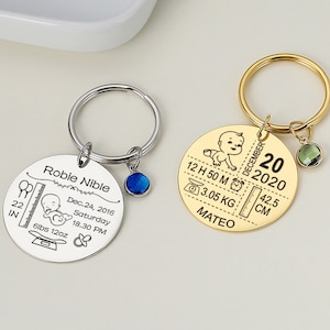Baby Arrival Keychain, Personalized New Baby Keychain, Baby Stats Gifts, New Mom Gift, New Dad Gift, Name Date Of Birth Weight Time Height