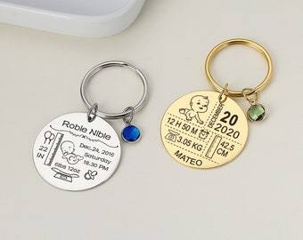 Baby Arrival Keychain, Personalized New Baby Keychain, Baby Stats Gifts, New Mom Gift, New Dad Gift, Name Date Of Birth Weight Time Height