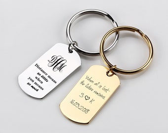 Custom dog tag keychain,personalized monogram name key ring,anniversary keychain,valentine's keychain,Pick Your Phrase and Font