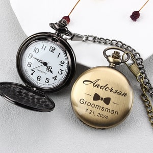 Personalized Pocket Watch, Custom Wedding Gift, Best Man Gift, Groomsmen Gifts, Father of Groom Gift, Gift for Him, Wedding Party Favor