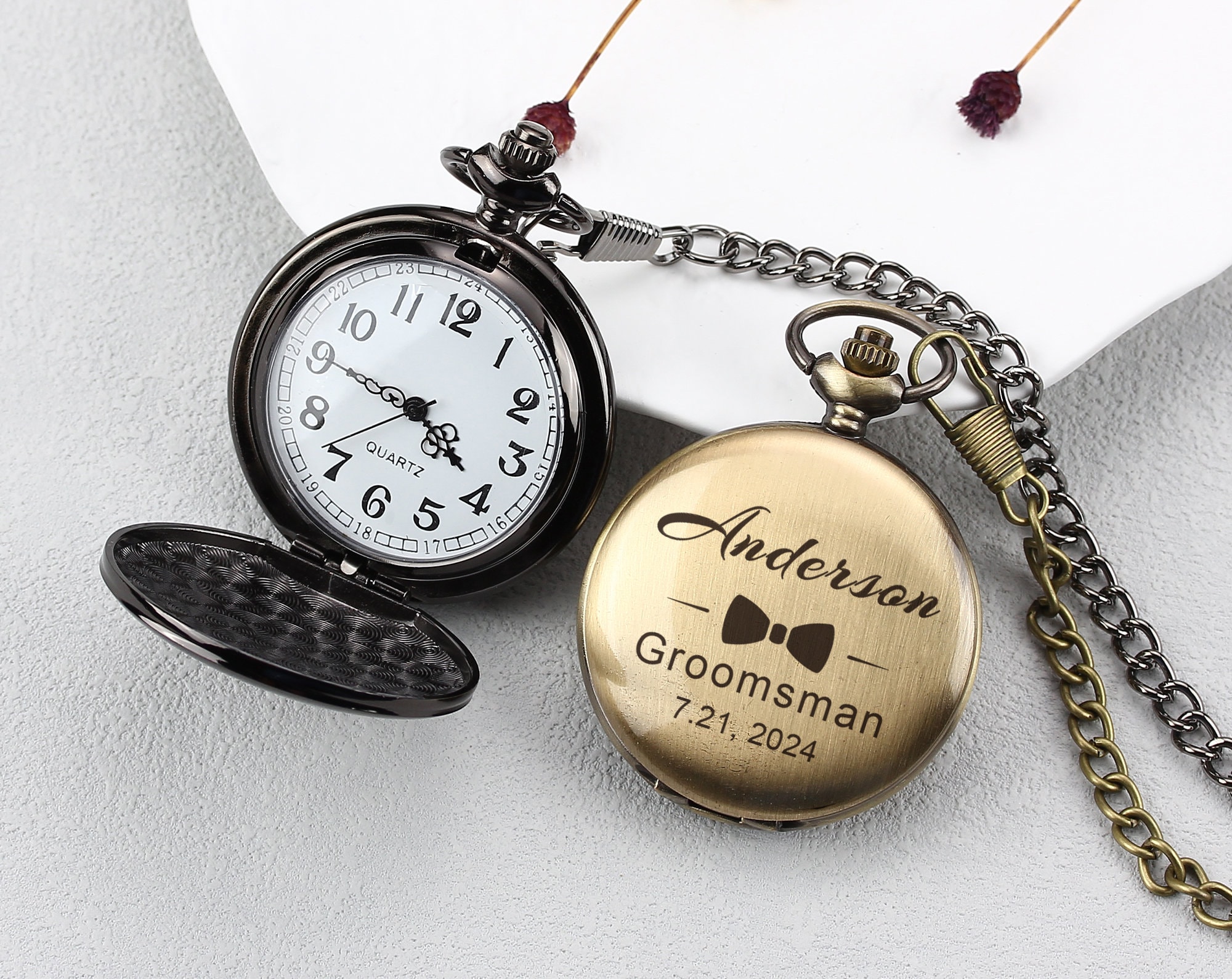 Personalized Pocket Watch, Custom Wedding Gift, Best Man Gift, Groomsmen Gifts, Father of Groom Gift, Gift for Him, Wedding Party Favor